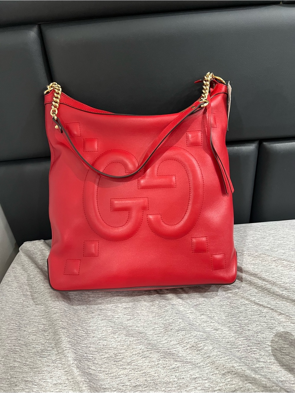 Gucci Red Leather Shoulder Bag with GG Emboss